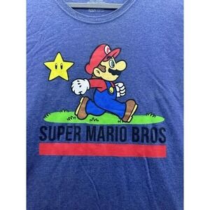 Super Mario Mens Heather Blue Super Mario Graphic Tee T-shirt Size 2XL 2017